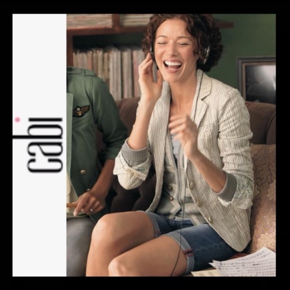 CAbi Crinkle Gingham Coat Blazer Small Khaki - Picture 2 of 13